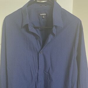 Express Men's Navy Dot Dress Shirt